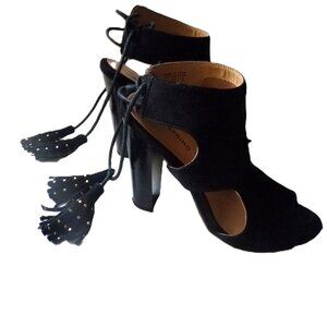 Call It Spring black suede tassels pumps 4.25" heel size 6